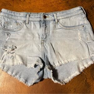 H&M Light Blue Frayed Denim Shorts